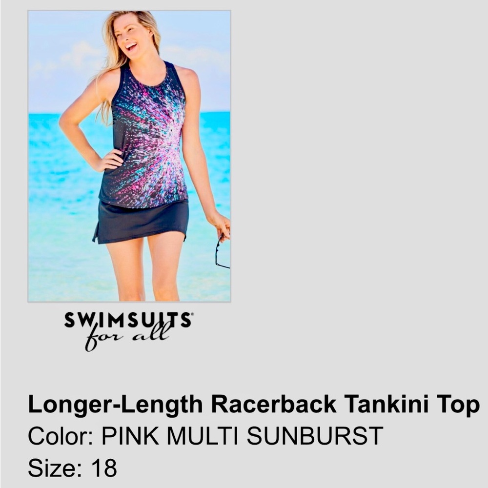 Swimsuits For All Racerback Longer Length Tankini Top